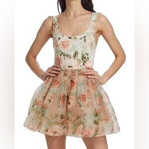 Alice + Olivia Chara Floral Mini Dress in Pink and Green